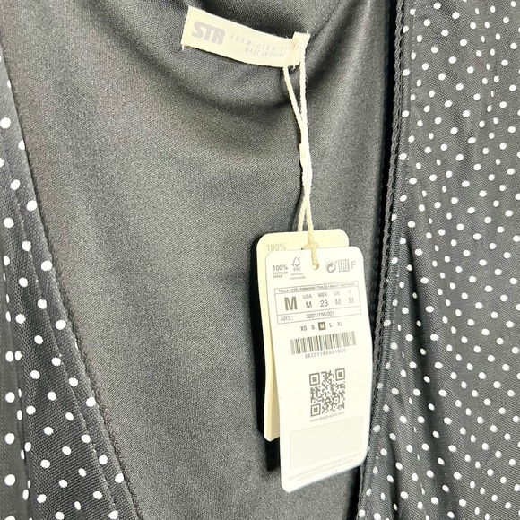 STR Wrap Mesh Mini Dress in Polka Dot Black Size Medium - Picture 4 of 5